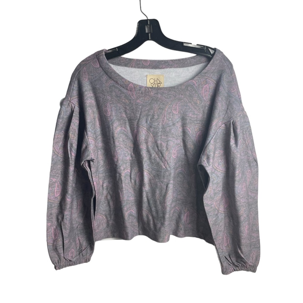 Women’s Chaser Cozy Knit Blouson Sleeve Crop Pullover Paisley Size Medium